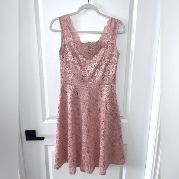 *3 for $10* CLEAROUT A-Line Pink Lace Midi Dress - Picture 1 of 9